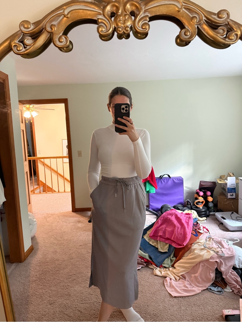 Amazon Gray Drawstring Midi Skirt